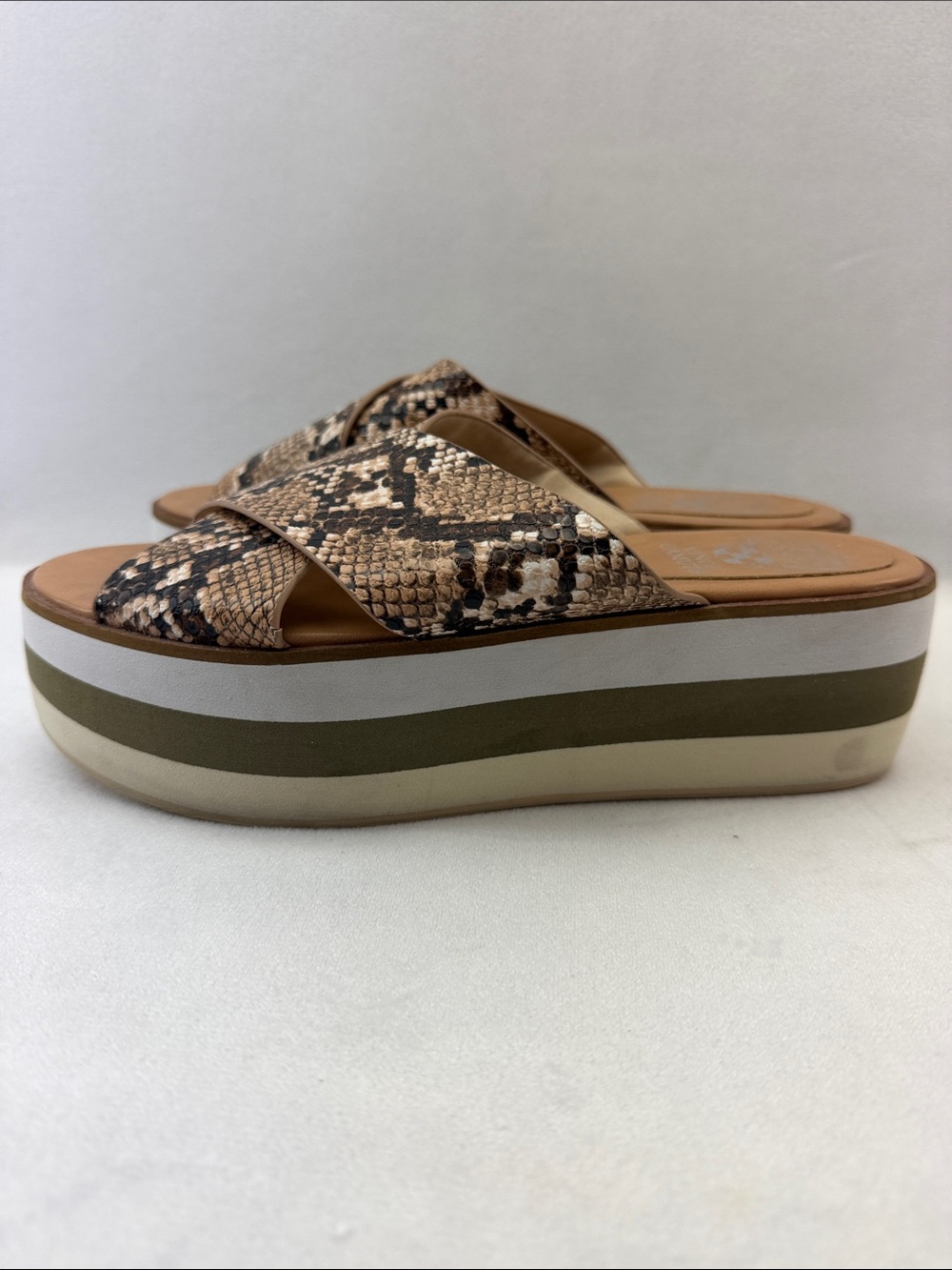 Vince Camuto Snake Print Platform Slide Sandals in Cream Brown Tan - Picture 5 of 8